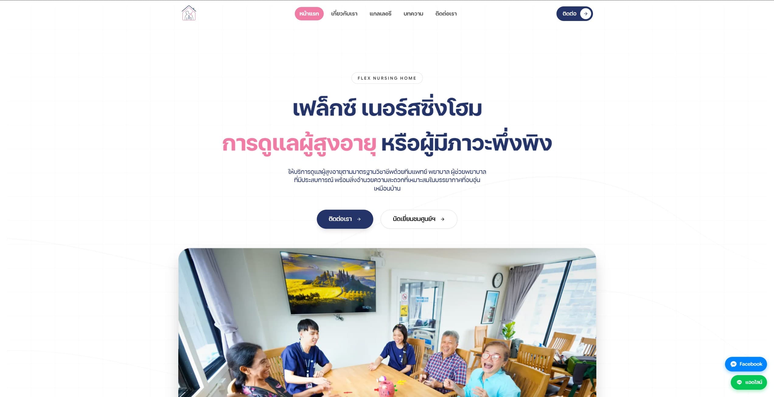 Homepage screenshot of the Flex Nursing Home website.