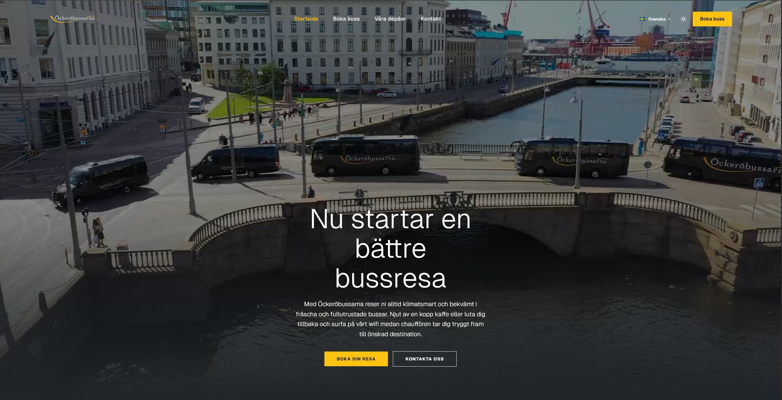 Homepage screenshot of the Öckeröbussarna website.